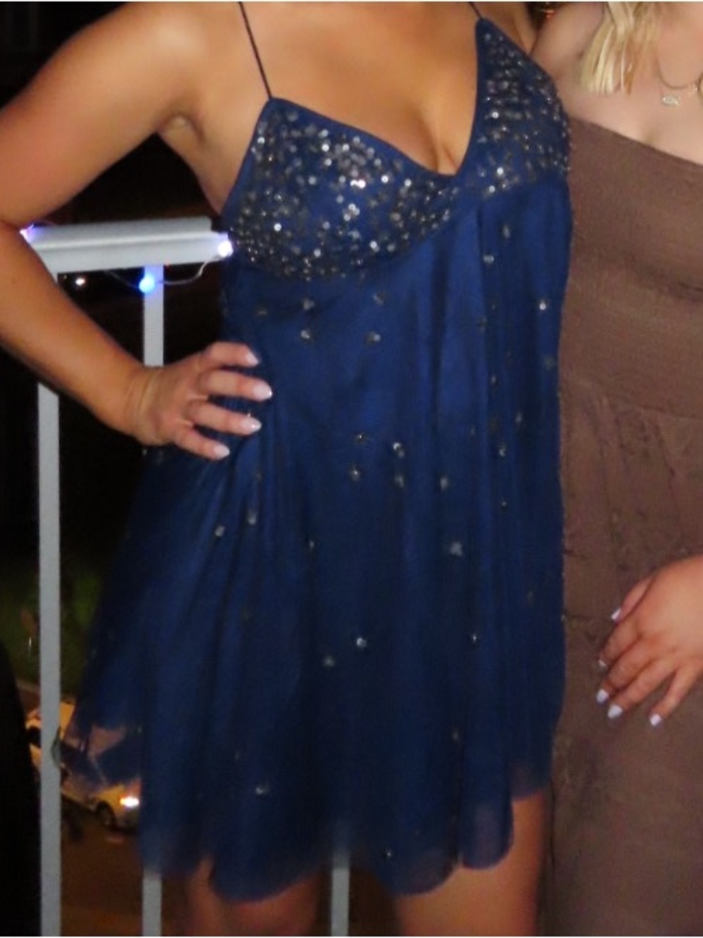 Free People Navy Beaded Spaghetti Strap Mini Dress